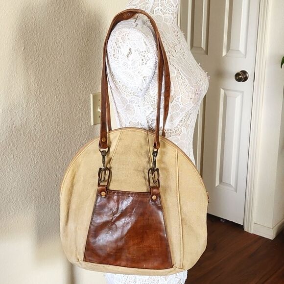 Mona B Leather and Canvas Bag - Picture 1 of 9